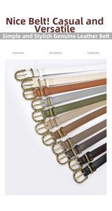 Flat lay of colorful thin leather belts for women with vintage round gold metal buckles