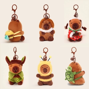 Cute plush capybara keychain set in six styles with honeybee and turtle shell outfits