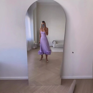 Elegant lavender A-line spaghetti strap dress with layered ruffled hem for party
