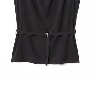 Sleeveless black top for women with an adjustable matching belt and metal buckle detail