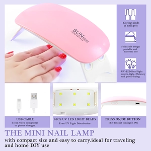 Pink portable mini UV LED nail lamp with 6 beads and USB cable for manicure curing