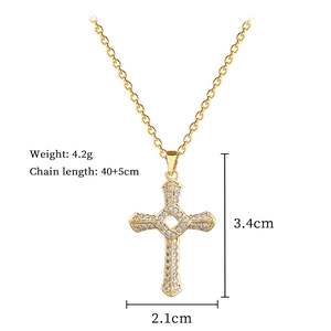 Detailed dimensions of gold titanium cross necklace with paved diamonds and 40+5cm chain