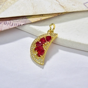 Luxury gold watermelon fruit pendant necklace with colorful cubic zirconia and O-chain