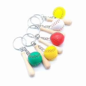 Baseball Keychain Mini Wood Bat And PU Leather Ball Sport Souvenir Bag Pendant Accessory