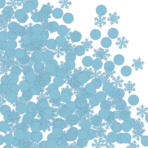 Blue and white snowflake confetti and circular paper sprinkles for Christmas table decor