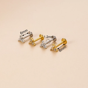 Silver and gold stainless steel lip studs with cubic zirconia in 6mm and 8mm lengths
