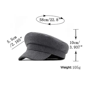 Minimalist military cap for women with detailed size measurement guide and product dimensions