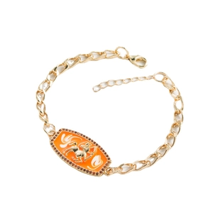 18K gold plated Sagitarrius zodiac bracelet with orange enamel and cubic zirconia detail