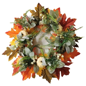 Autumn maple leaf and pumpkin door wreath for Thanksgiving and Christmas wall decor