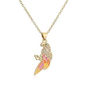 18K gold plated lovebird necklace with colorful enamel and sparkling crystal pavé