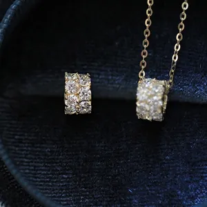 S925 sterling silver 14K gold plated necklace with micro-pave zirconia bead pendant