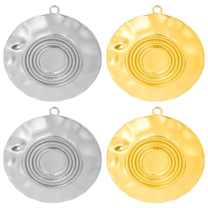 Stainless Steel Round Pendant Charm Hammered Texture Concentric Circle Design DIY Jewelry Accessory Necklace Making
