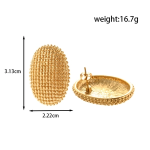 Golden textured geometric earrings with dimensions 3.13cm by 2.22cm and 16.7g weight
