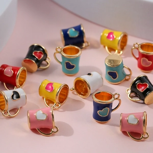 Colorful heart teacup charms made of alloy for DIY jewelry making and pendants