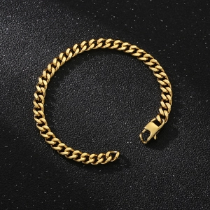 Polished gold Cuban link bracelet for men and women with secure lobster clasp closure