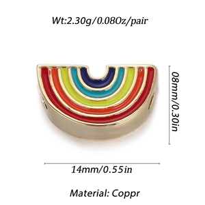 Detailed view of rainbow enamel pendant with 14mm width and copper gold-plated finish