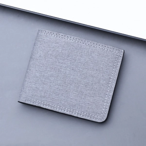 Men Bifold Wallet Canvas Fabric Short Slim Card Holder With Zipper Pocket Minimalist Casual Business Style