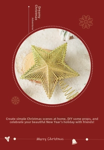 Sparkling gold glitter star tree topper with spiral base on festive red background