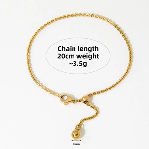 Detail view of gold stainless steel ball slider bracelet with dimensions 20cm and 3.5g weight