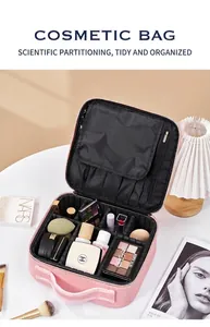 Pink PU leather makeup case featuring adjustable dividers and multiple brush slots