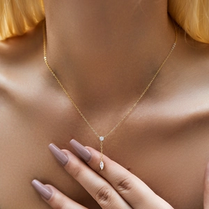 Collier en argent S925 doré en forme de Y avec gemmes rondes et marquises étincelantes