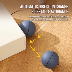 Smart blue interactive cat toy ball with automatic obstacle avoidance on wood floor