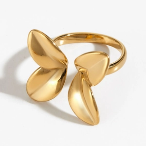 316L stainless steel open flower ring with PVD gold plating and creative butterfly petal design
