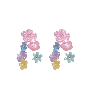Colorful resin flower tassel earrings with vibrant multi-color translucent petals