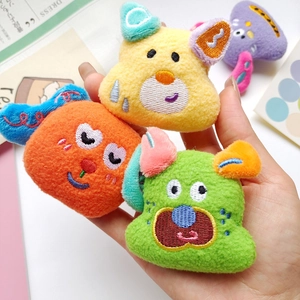 Set of cute cartoon plush dog and monster brooch accessories with colorful embroidery