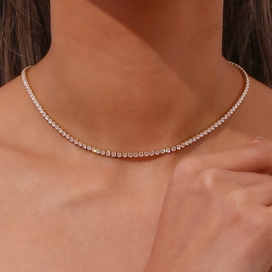 Classic 14K gold plated tennis necklace with sparkling round-cut cubic zirconia crystals