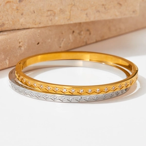 Minimalist stainless steel diamond-set geometric bangles in gold and silver finish