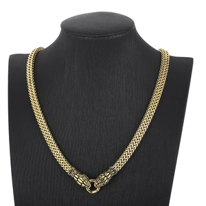 Vintage Snake Head Necklace 316L Stainless Steel Woven Chain Punk Goth Biker Jewelry For Men