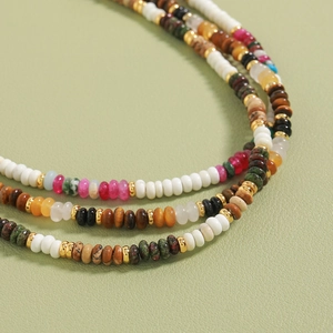 Bohemian multilayer necklace with colorful tiger eye stones and handmade beads