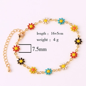 Colorful enamel daisy flower bracelet in 18K gold finish with length 16+5cm and 4g weight