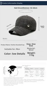Guida dettagliata alle taglie per cappello da baseball a quadri da uomo con paraorecchie caldo