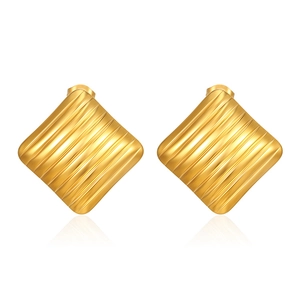 Square gold striped stainless steel stud earrings with premium 18K textured metallic finish