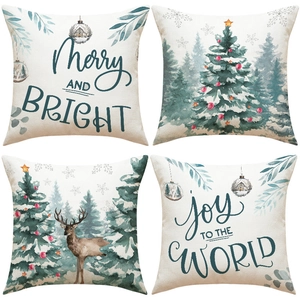 Christmas Pillow Covers Linen Watercolor Tree Elk Festive Cushion Cases For Sofa Home Decor Nordic Style