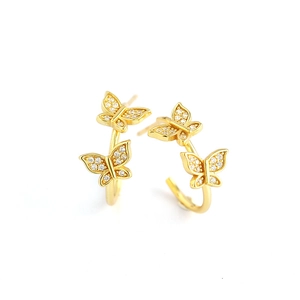 Elegante goldene Schmetterlings-Ohrringe in C-Form mit funkelnden kleinen Diamant-Akzenten