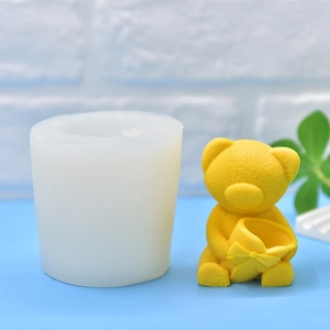 DIY silicone mold for cute teddy bear holding flower pot cake mousse and candle crafts
