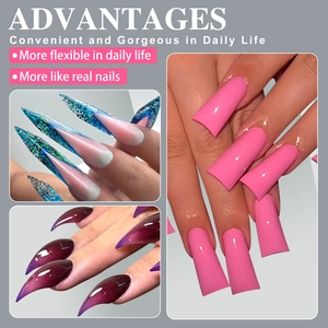 Extra long press-on nails set featuring long pointed and square styles in vibrant colors