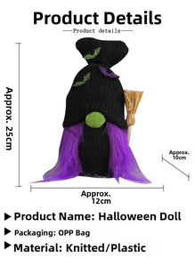 Detail showing a 25cm Halloween gnome with purple beard and bat sequins