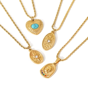Set of four 18k gold plated stainless steel necklaces with moon, star and heart pendants