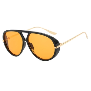 Retro pilot style oversized sunglasses with black frame and vibrant orange lenses