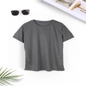 Men's dark grey casual fitness t-shirt with fine fabric texture on white background