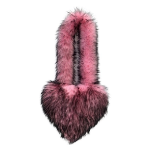 Detail of pink and black faux fur heart bag with soft plush texture and handle