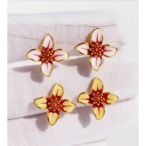 Floral Stud Earrings Brass Enamel Flower Petal With 925 Sterling Silver Earring Post Mori Style Sweet Elegant Jewelry