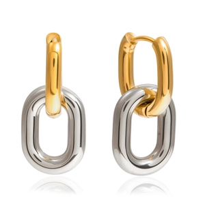 Minimalist gold and silver two-tone stainless steel geometric oval drop earrings