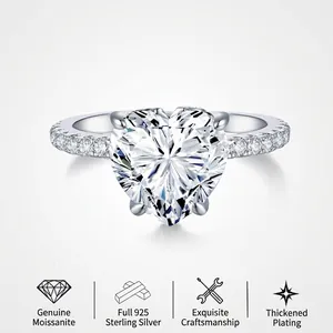 Heart Moissanite Ring 925 Sterling Silver Heart Cut Wedding Engagement Luxury Elegant For Women