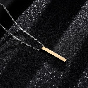 Titanium steel necklace for men with gold pillar pendant on silver braided chain