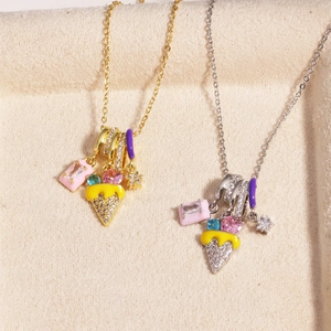 Gold and silver ice cream cone pendant necklaces with pavé cubic zirconia and colorful gems
